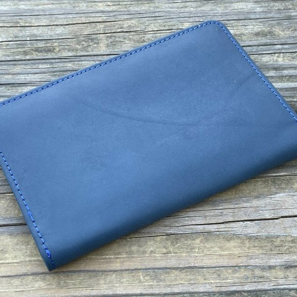 Leather Wallet Bi Fold Blue Card Holder Unisex Purse Handmade Genuine Leather - Picture 7 of 12